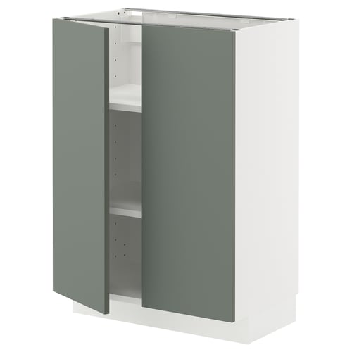 A METOD kitchen cabinet with grey-green doors. It a modern design with adjustable shelves and a sturdy frame.