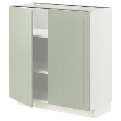 METOD kitchen cabinet in green with white interior, square shape, two doors, adjustable shelves.
