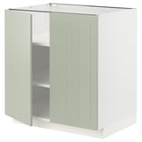 A METOD kitchen cabinet in green with light gray shelves. The cabinet two doors with panel design and adjustable shelves.