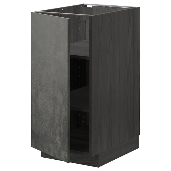 Ikea METOD dark grey concrete cabinet with wooden sides, rectangular, modern kitchen unit.