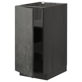 Ikea METOD dark grey concrete cabinet with wooden sides, rectangular, modern kitchen unit.