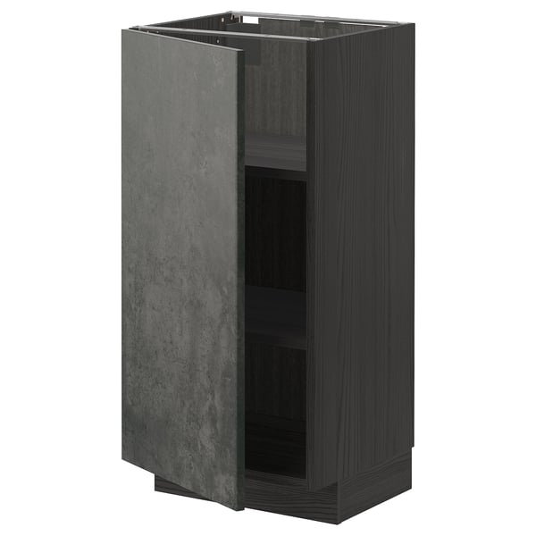 Dark grey kitchen cabinet with concrete effect doors and adjustable shelves.