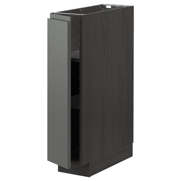 METOD kitchen cabinet in dark grey with adjustable shelves, open door showcasing modern design.