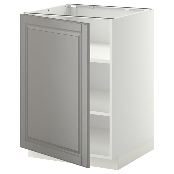 METOD kitchen cabinet in white and grey with beveled edges, square shape, and single door.