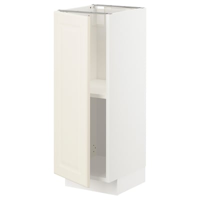 Off-white METOD cabinet with bevelled edges, rectangular, adjustable shelves.