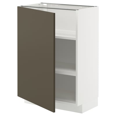 METOD kitchen cabinet, white with dark brown door, square shape, and adjustable shelves.