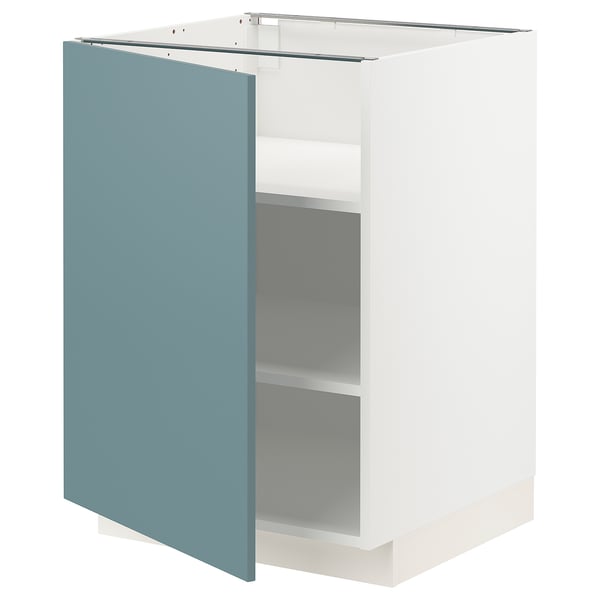 A METOD kitchen cabinet with a turquoise havstorp door, featuring a smooth, modern design and adjustable shelves.