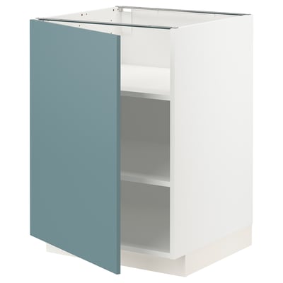 A METOD kitchen cabinet with a turquoise havstorp door, featuring a smooth, modern design and adjustable shelves.