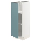 This image shows a modern white METOD kitchen cabinet with a light blue door, featuring a sleek, minimalist design.