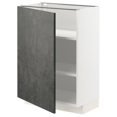 METOD kitchen unit: dark grey, square, adjustable shelves, white frame.