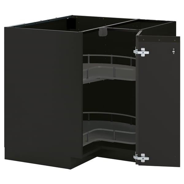 METOD Corner base cabinet with carousel, black-grey/Upplöv matt anthracite, 88x88 cm