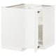 White METOD kitchen cabinet set. Square shape with open door, showing shelves. Made of fibreboard and plastic foil.