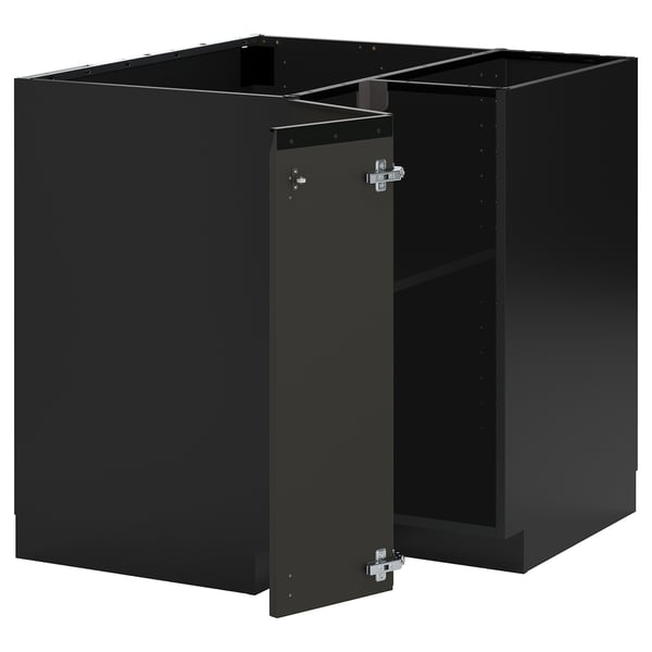 METOD Corner base cabinet with shelf, black-grey/Upplöv matt anthracite, 88x88 cm