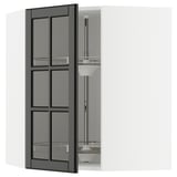 Modern black glass cabinet doors, sleek, rectangular with beveled edges, for stylish kitchen storage.