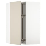 METOD kitchen cabinet in beige with glass shelf, modern design.