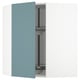 Modern turquoise kitchen cabinet with glass shelf.