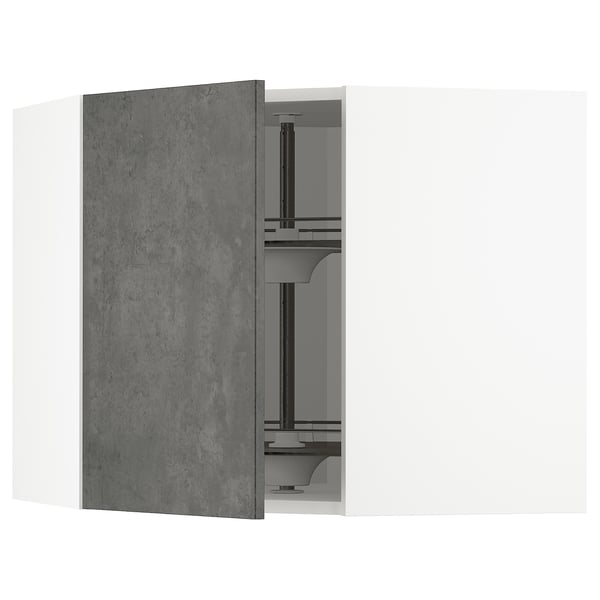 Dark grey modern kitchen cabinet with adjustable shelf and metal carousel.
