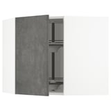 Dark grey modern kitchen cabinet with adjustable shelf and metal carousel.