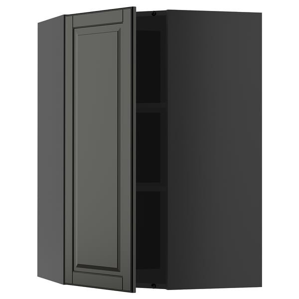 Dark gray METOD kitchen unit, wall-mounted, corner design, adjustable shelf, modern style.