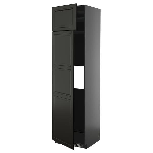 Black METOD kitchen cabinet with beveled doors.