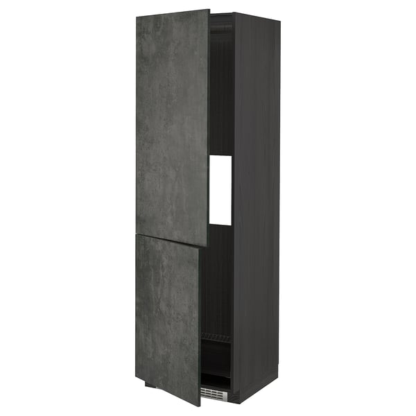 A tall, dark grey kitchen cabinet from ikeas METOD system with vented shelves.