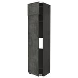 Grey concrete-effect METOD cabinet, open door, adjustable shelf.
