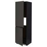Black METOD kitchen cabinet with matte black handles, rectangular shape, two doors open.