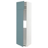 A METOD kitchen cabinet with turquoise havstorp doors, featuring a sleek modern design and white frame.