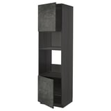 Dark grey METOD kitchen unit with concrete effect doors and open center shelf.