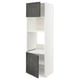 An ikea METOD kitchen cabinet in white with dark grey concrete effect doors. It open shelves and sturdy construction.