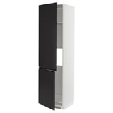 Modern black-white kitchen cabinet with sleek doors and adjustable shelves.