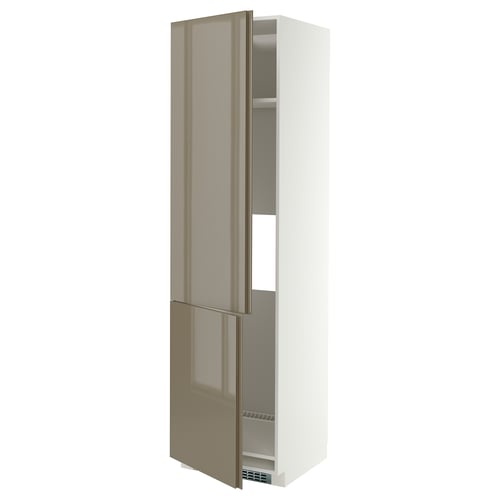 METOD High cab f fridge/freezer w 2 doors, white/VOXTORP high-gloss dark grey-brown vertical, 60x60x220 cm