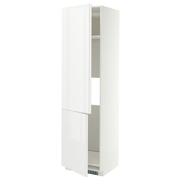 METOD High cab f fridge/freezer w 2 doors, white/VOXTORP high-gloss white vertical handle, 60x60x220 cm