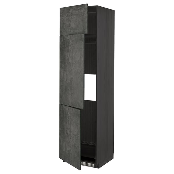 Black METOD kitchen cabinet with grey concrete effect doors, square shape, stylish design.