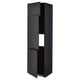 Black modern kitchen cabinet with three matte doors, tall and rectangular, featuring integrated handles and clean design.