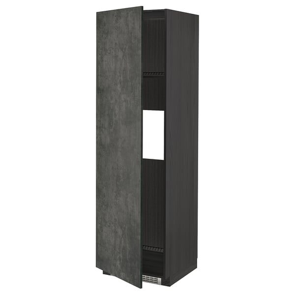 Dark grey METOD kitchen cabinet with open door, rectangular, concrete effect.