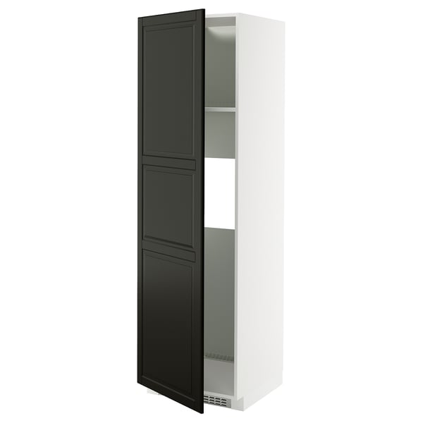 A white and black METOD kitchen cabinet with a sleek, modern design and a single door.