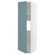 Turquoise METOD kitchen cabinet, sleek modern design, white frame, open door revealing shelves.