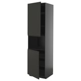 Dark gray METOD storage cabinet with minimalist matte handles, three shelves, sleek design.