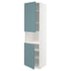 White & turquoise METOD cabinet with open doors & shelves