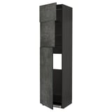 Dark gray kitchen cabinet with three doors, two adjustable shelves, sleek design.