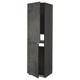 A dark grey, tall kitchen cabinet with two open doors, part of the ikea METOD system.