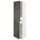 Modern white cabinet with dark gray doors, adjustable shelves, sleek design.