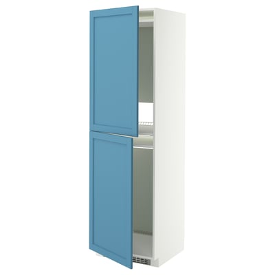 METOD High cabinet for fridge/freezer, white/Lerhyttan blue, 60x60x200 cm