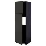 METOD kitchen unit, tall, dark gray, with open door, modern design, metal handles.
