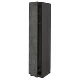 Dark grey METOD cabinet in concrete effect with one open door showing adjustable shelves.