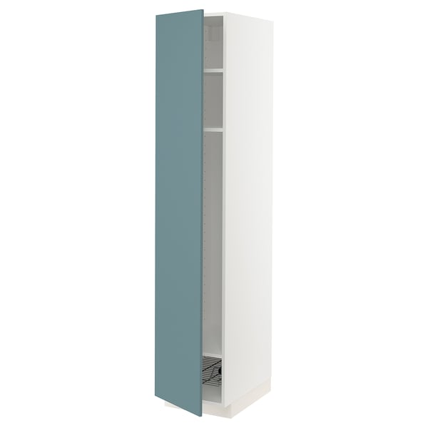 METOD tall turquoise cabinet: modern kitchen storage, white frame, adjustable shelf, left/right door mounts.