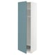 A white METOD kitchen cabinet with a turquoise door and adjustable shelves.