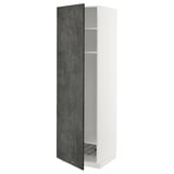 Modern dark grey kitchen cabinet with adjustable shelf and wire basket.