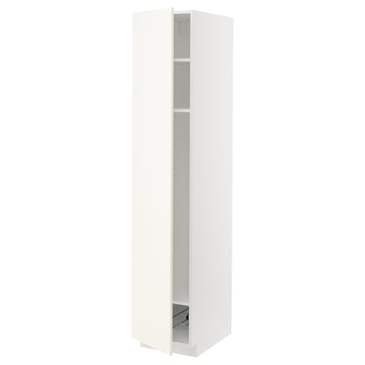 White METOD kitchen cabinet, tall with open sections, adjustable shelves, modern design.